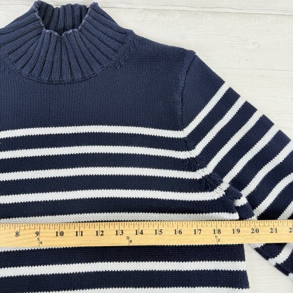 J.Crew Turtleneck Sweater Women Large Navy Stripe Cotton Chunky Knit Coastal - Picture 12 of 16